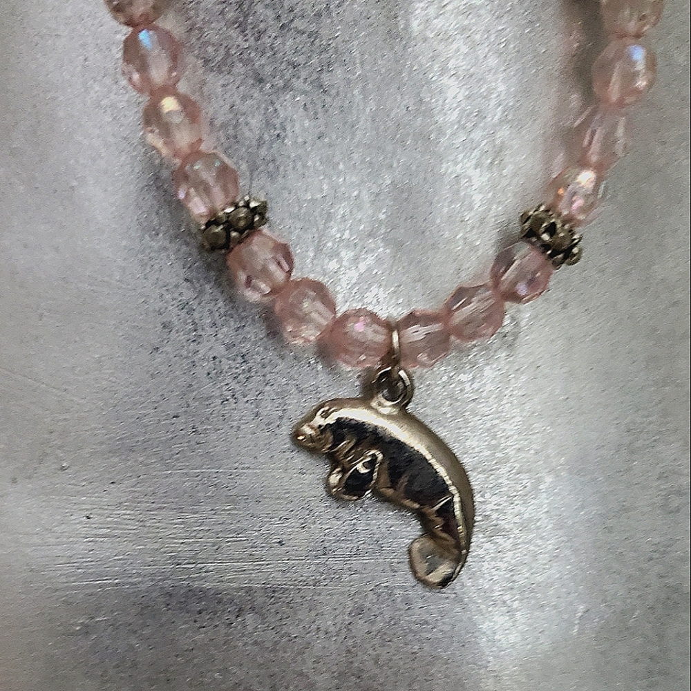 Got a thing for Manatees?Super cute necklace faceted lucite beads, manatee charm